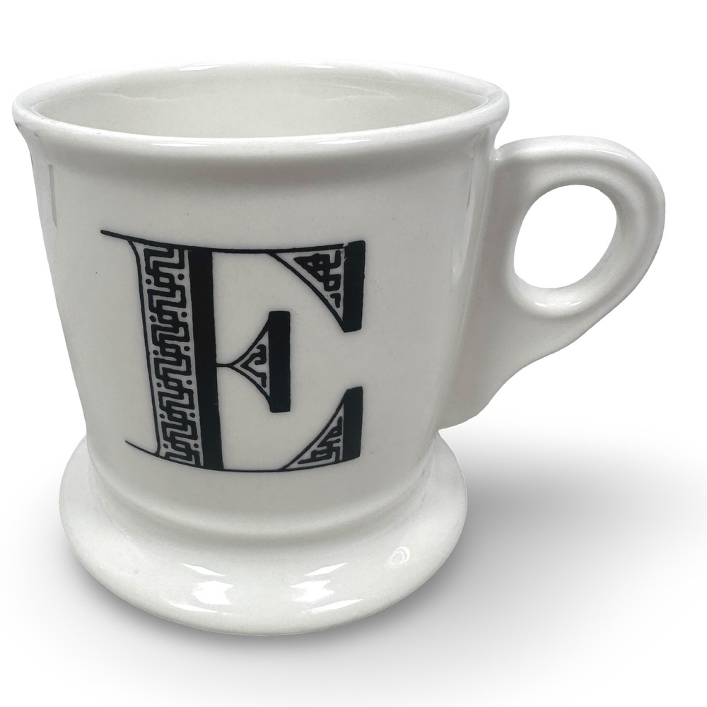 Monogram Letter E White Ceramic Coffee Mug‎ Pedestal Base Bird Logo 4 Inch